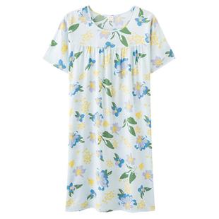 2025年短袖睡裙棉绸女春夏季宽松加肥大码睡衣人造棉连衣裙家居服