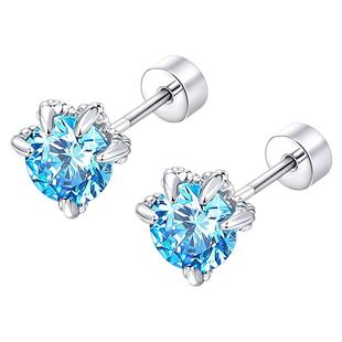 超闪龙爪锆石耳钉男医用钛钢养耳洞平底耳骨耳蜗钉高级感耳环耳饰