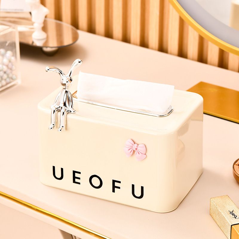 客厅塑料纸巾盒桌面收纳盒镀银现代小兔收纳盒简约纸盒抽纸巾奢轻