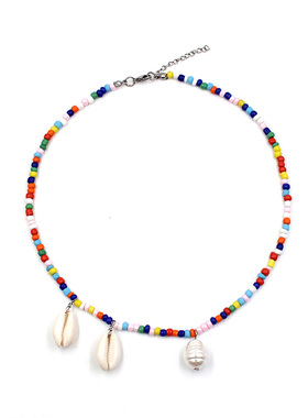 周雨彤同款彩色串珠贝壳项链女