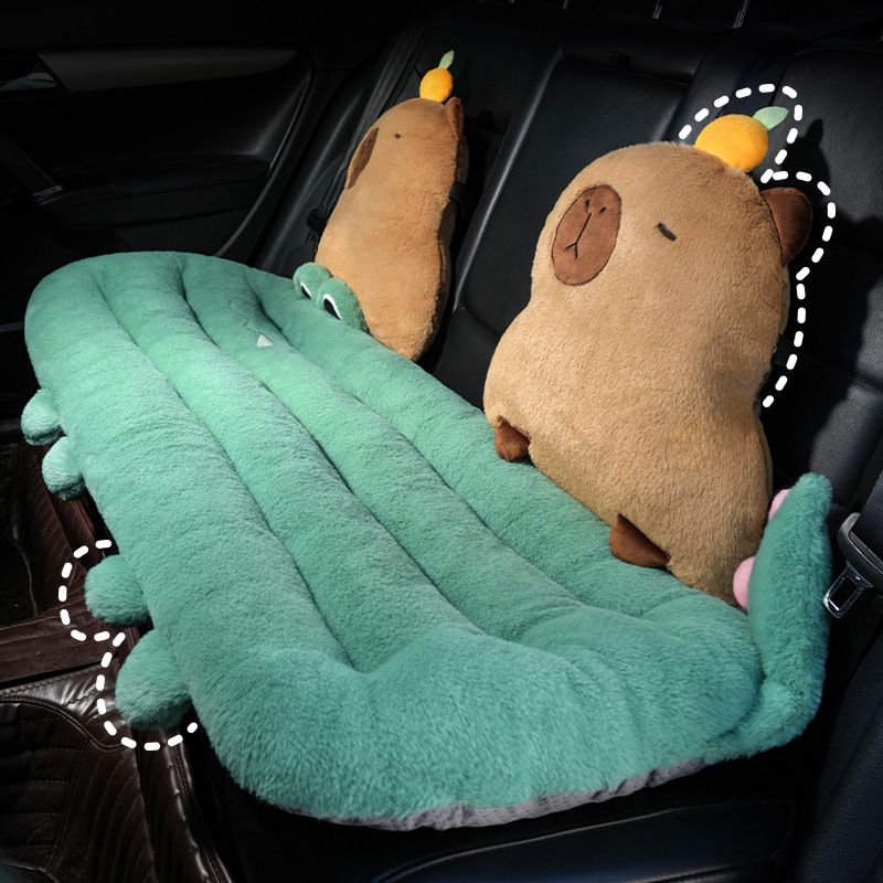 卡皮巴拉水豚汽车坐垫冬季毛绒加厚卡通护腰椅垫多功能可拆卸屁垫