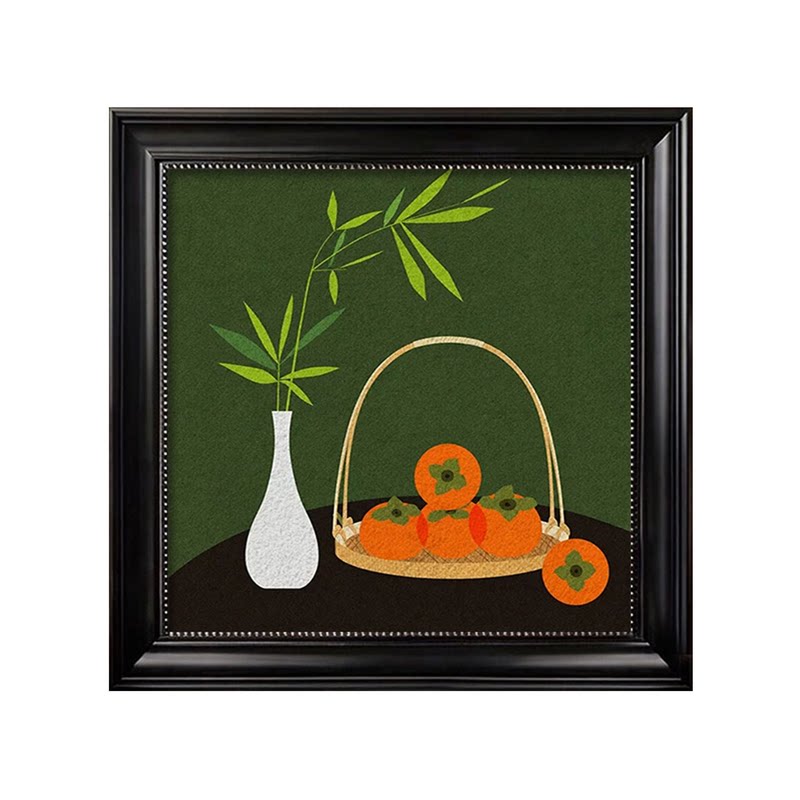 中古风柿柿如意diy石英砂肌理画