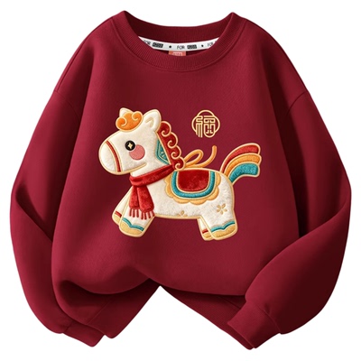 名创优品男童红色卫衣新年拜年服