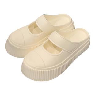 细细条 踩屎感厚底丑萌大头单鞋小白鞋女春夏外穿休闲包头半拖鞋