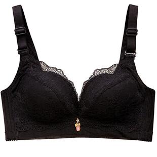 内衣女无钢圈聚拢小胸中厚款上托调整型收副乳性感黑色文胸罩秋冬