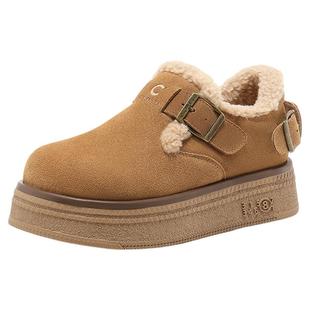 千百度休闲鞋女冬季新款棉鞋毛绒内里全包勃肯鞋圆头厚底保暖鞋子