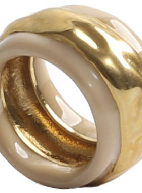 VINTAGETASTE 时髦ins风黑金宽版几何圆圈黄铜复古法式高级感戒指