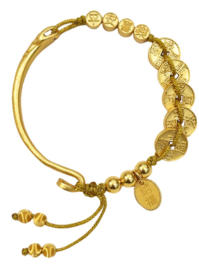 990足银五帝钱半镯手链大小可调