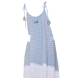 Gukoo/果壳睡裙女夏26新款吊带蓝白条纹宽松纯棉舒适家居服连衣裙