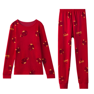红豆儿童秋衣秋裤大红色套装男童纯棉12岁女大童新本命年保暖内衣