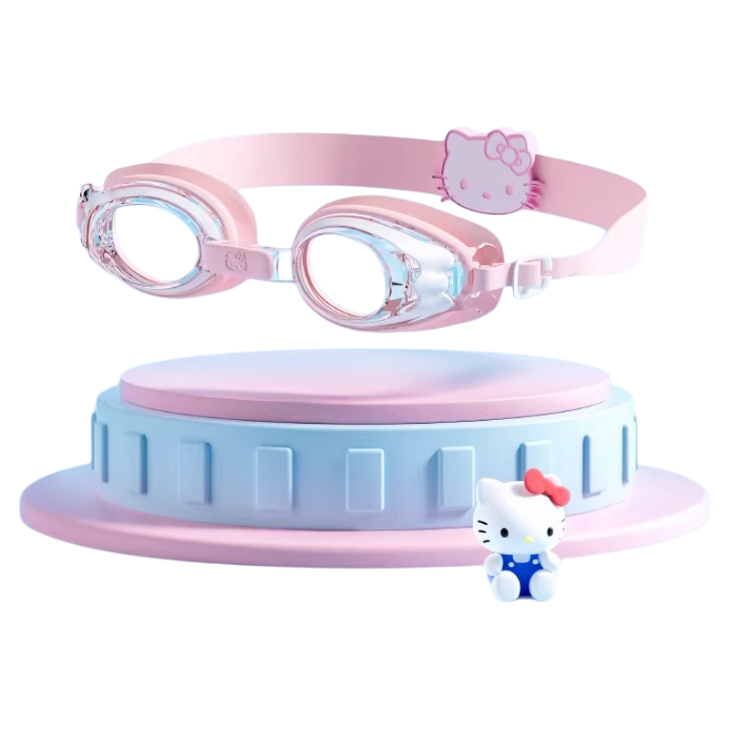hellokitty防霧泳鏡女童高清防水兒童泳鏡游泳裝備專業(yè)大框鏡防霧