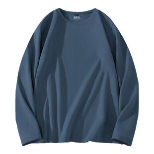 班尼路重磅纯棉长袖t恤男精梳棉秋季纯色厚实圆领宽松打底内搭LF