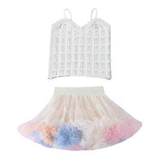 女童夏季清爽百搭凸凸裙套装女宝宝镂空吊带软萌可爱蓬蓬裙两件套