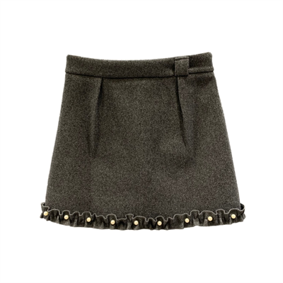 设计感木耳边钉珠毛呢半身裙女