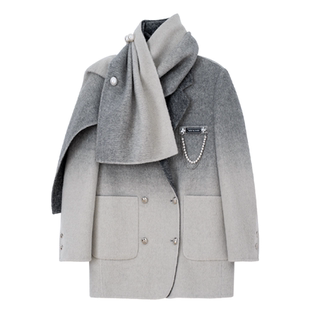 【年货狂欢季】4MILE BY KSMILE 渐变围巾毛呢西装短外套高级大衣