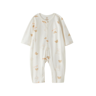 米乐熊婴儿衣服宝宝纯棉长袖连体衣新生儿睡衣薄款母春秋季哈衣