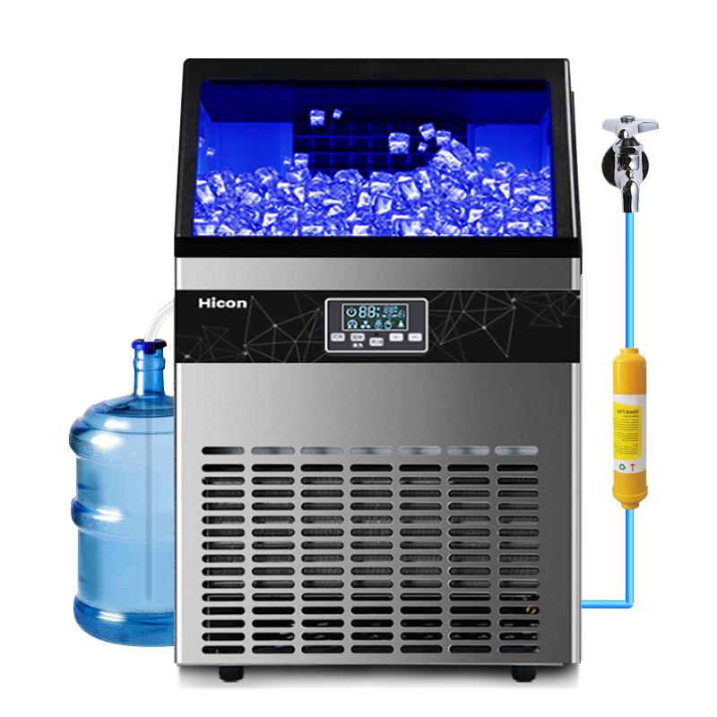 Hicon惠康制冰机商用大型70/100kg大容量小型摆摊全自动方冰块机