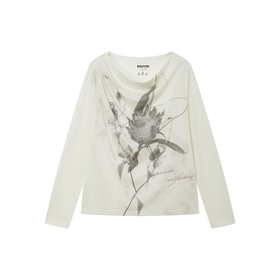 物理少年×月松花道联名「春日花事」荡领斜肩花卉印花长袖T恤