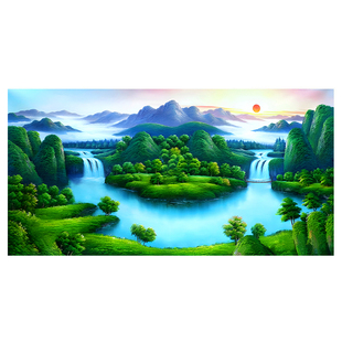 青山图挂画高山群山聚宝盆客厅办公室招财装饰画沙发背景自粘贴画