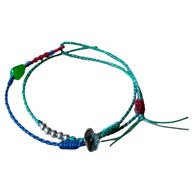 蜡线手工编织925银荷叶红绳手链