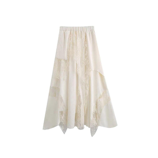 蕾丝拼接设计白色半身裙女长款秋冬季大码胖mm显瘦遮肚不规则裙子