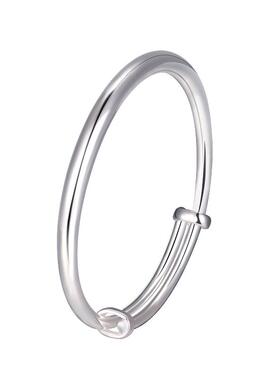 中国珠宝银手镯女足银999光面素圈纯银推拉手环年轻款小众银镯子