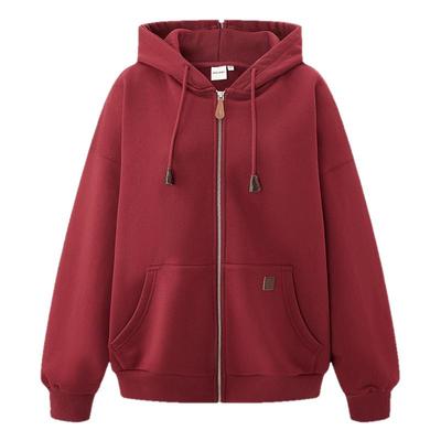 moussy 2025秋季新品美式复古纯色拉链连帽卫衣外套028IAZ80-1005