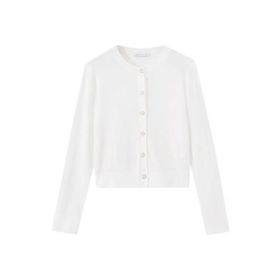 水云间白色圆领针织开衫外套女毛衣叠穿内搭长袖上衣2025春季新款