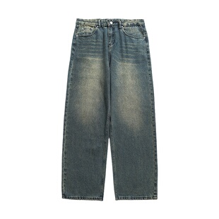 Point lamp日系复古美式复古水洗牛仔裤男秋季高级直筒显瘦长裤子