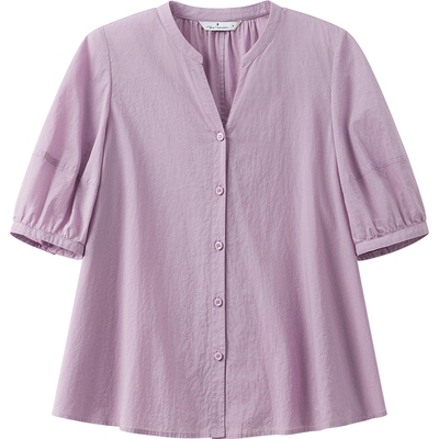 播商场同款紫色灯笼袖短袖衬衫女夏季新款别致小衫BDS2CD2482