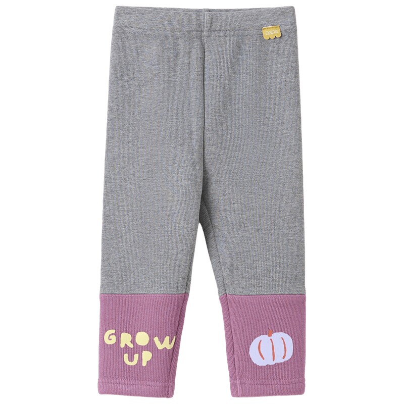 【新品】papa爬爬冬季宝宝加绒打底裤男女宝撞色印花长裤保暖裤子