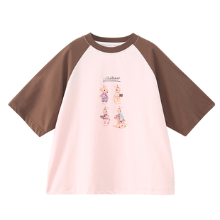 女大童短袖T恤2025夏季新款初中生插肩袖青少年卡通半袖上衣夏装