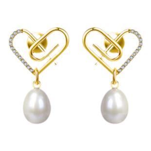 张可艾同款HEYU ISLAND黑鱼岛常伴左右爱心曲别针珍珠耳环送女友