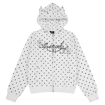 404MOB刺绣可爱耳朵波点开衫卫衣