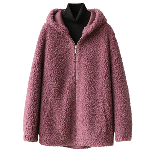 羊剪绒大衣女2025冬新中长款连帽休闲显瘦海宁羔羊毛颗粒皮草外套