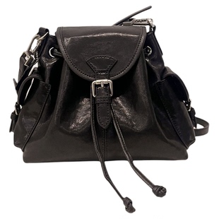 黑色女王正品植鞣头层牛皮双肩背包2025新款潮多功能单肩斜挎小包