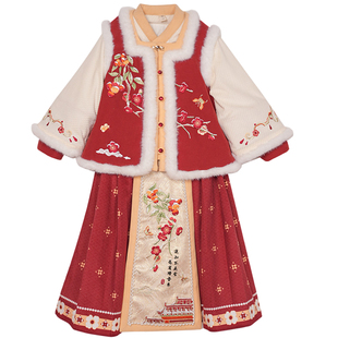 汉服女童2024冬装套装明制马面裙儿童新年过年服装女宝宝拜年服