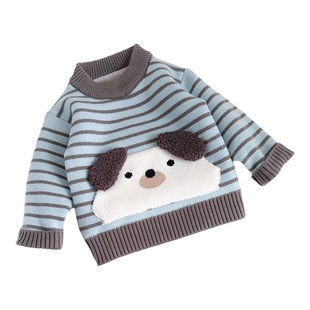 儿童秋冬加绒加厚套头毛衣男童韩版卡通针织衫男宝宝加德绒毛线衣