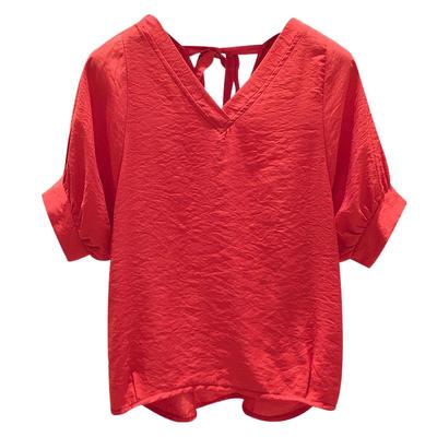 v领露背针织雪纺衫新款韩版甜美