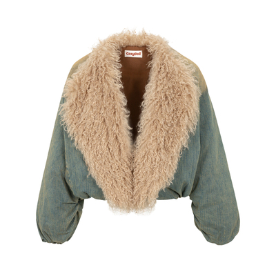 COZYDOLL斯拉夫风白鸭绒复古水洗做旧保暖毛领抽褶袖派克服羽绒服