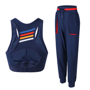 gymna复古女运动健身套装军装风休闲宽松长裤跑步高强度文胸背心