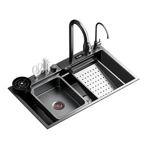 unaxi带刀架大单槽加厚5MM不锈钢厨房洗菜盆洗碗水池纳米水槽P81