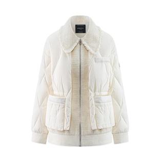 艾莱依羽绒服女冬新款假两件粗花呢保暖翻领简约休闲鸭绒百搭外套