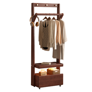 家逸实木衣帽架床头柜挂衣架一体可移动卧室家用落地挂衣服置物架