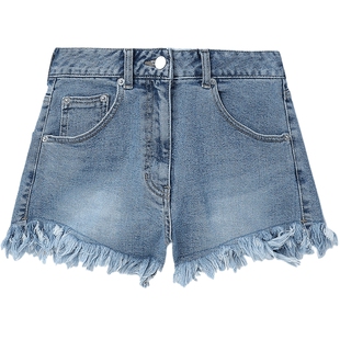 IT SJYP女装合身牛仔短裤新款时尚热辣水洗磨白毛边热裤PC2400XM