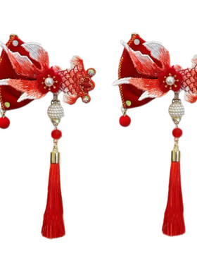 女童新年新中式锦鲤红色发饰