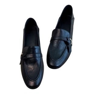 牛皮版~粗跟复古乐福鞋女2026新款气质通勤百搭单鞋一脚蹬小皮鞋