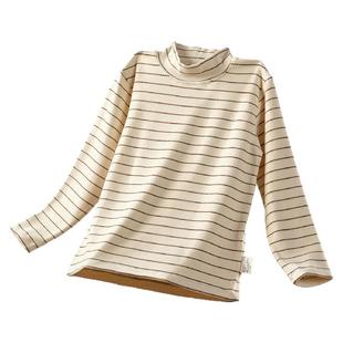 科巢男女童长袖T恤半高领打底衫秋冬季内搭保暖宝宝条纹儿童上衣