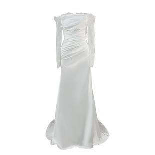 法式轻婚纱新娘简约修身高级感缎面一字肩出门纱森系气质迎宾礼服