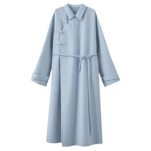 Amii新中式盘扣斜襟双面呢大衣女冬2024新款宽松显瘦全羊毛呢外套